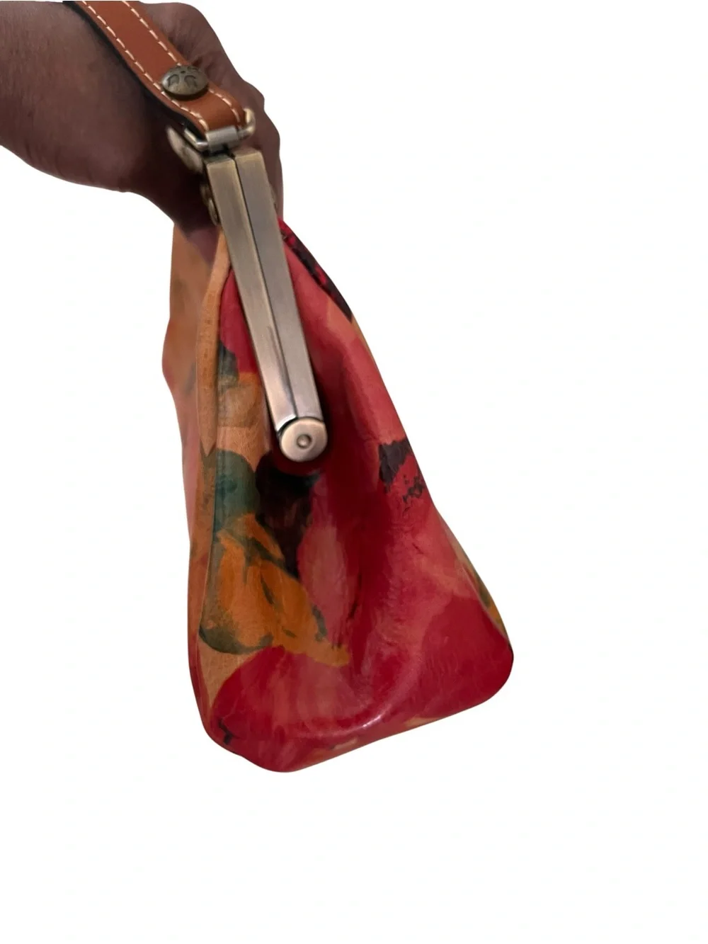 Patricia Nash Floral Leather Frame-Top Shoulder Bag in Red